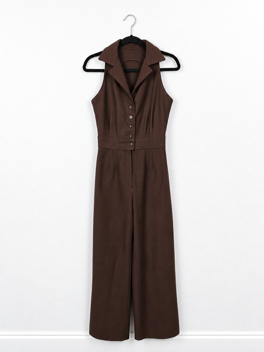 Vintage 70s Chocolate Brown Wide Leg Jumpsuit Disco Mod Groovy Retro Pantsuit M